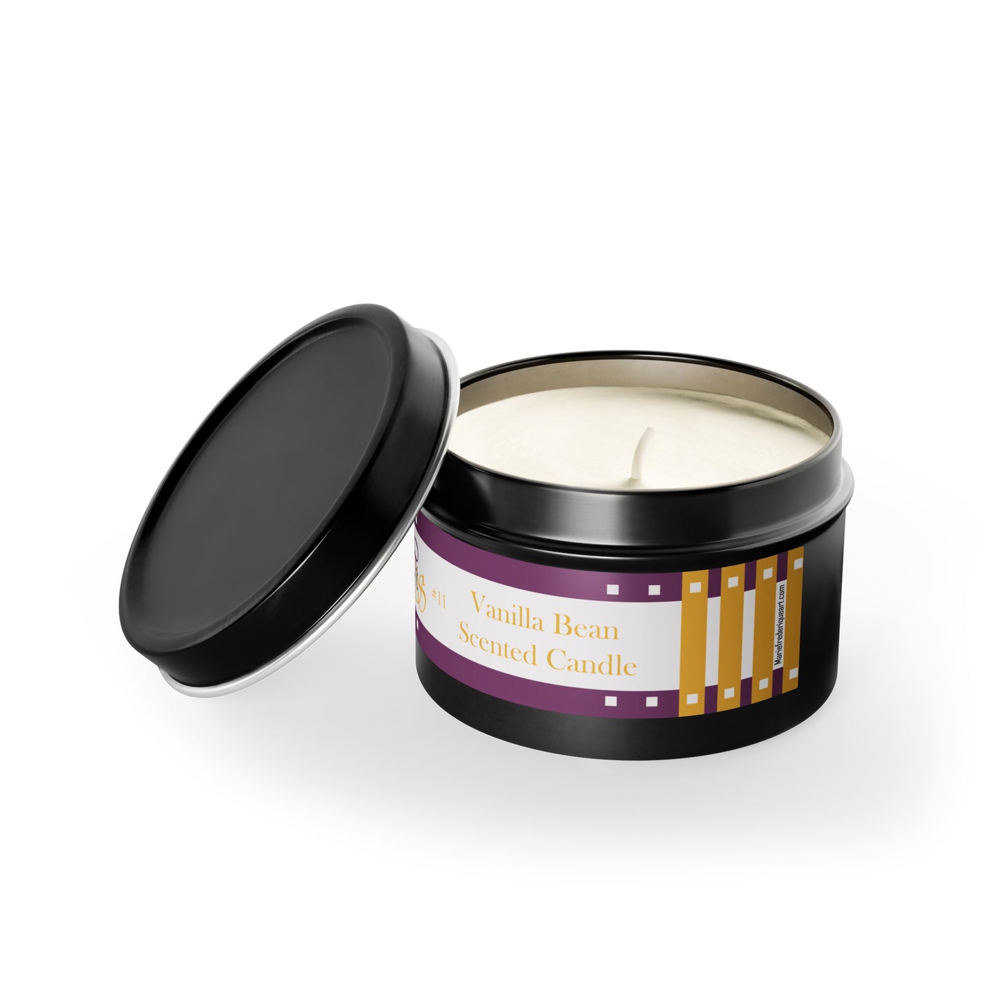 CTS #11 Candle Collection "Vanilla Bean" Scented Coconut Soy Wax Candle in a metal tin. 4 oz or 8 oz, 3 tin colors silver, black or gold