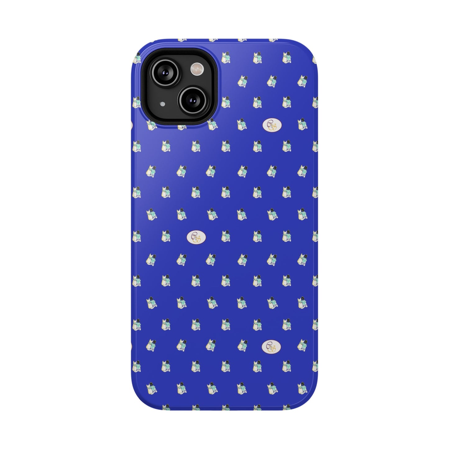 CTS Blue - repeat pattern boy and dog, Impact-Resistant Phone Cases by artist Marie Frederique