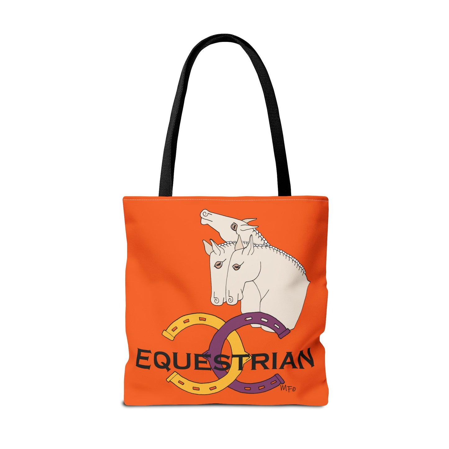 EQUESTRIAN CTS, Orange Tote Bag in 3 sizes and black or beige handles by artist Marie Frederique