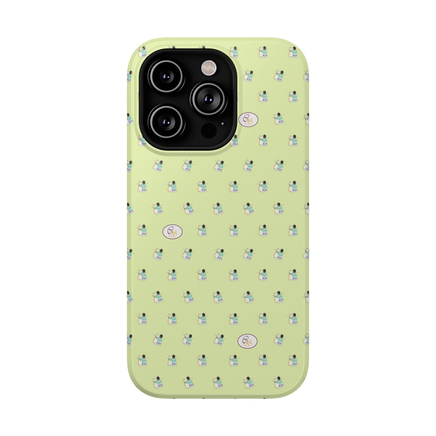 CTS Light Green - repeat pattern boy and dog, Impact-Resistant Phone Cases by artist Marie Frederique