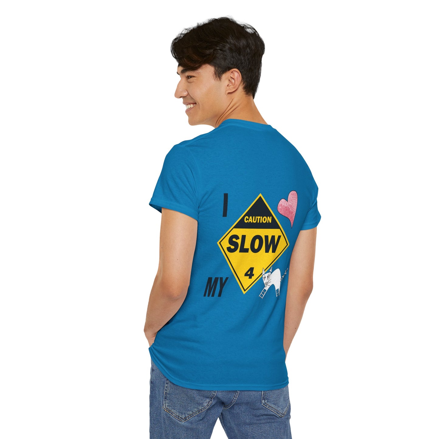 Slow, Caution - I love my cat, Tee Unisex Heavy Cotton Tee by artist Marie Frederique
