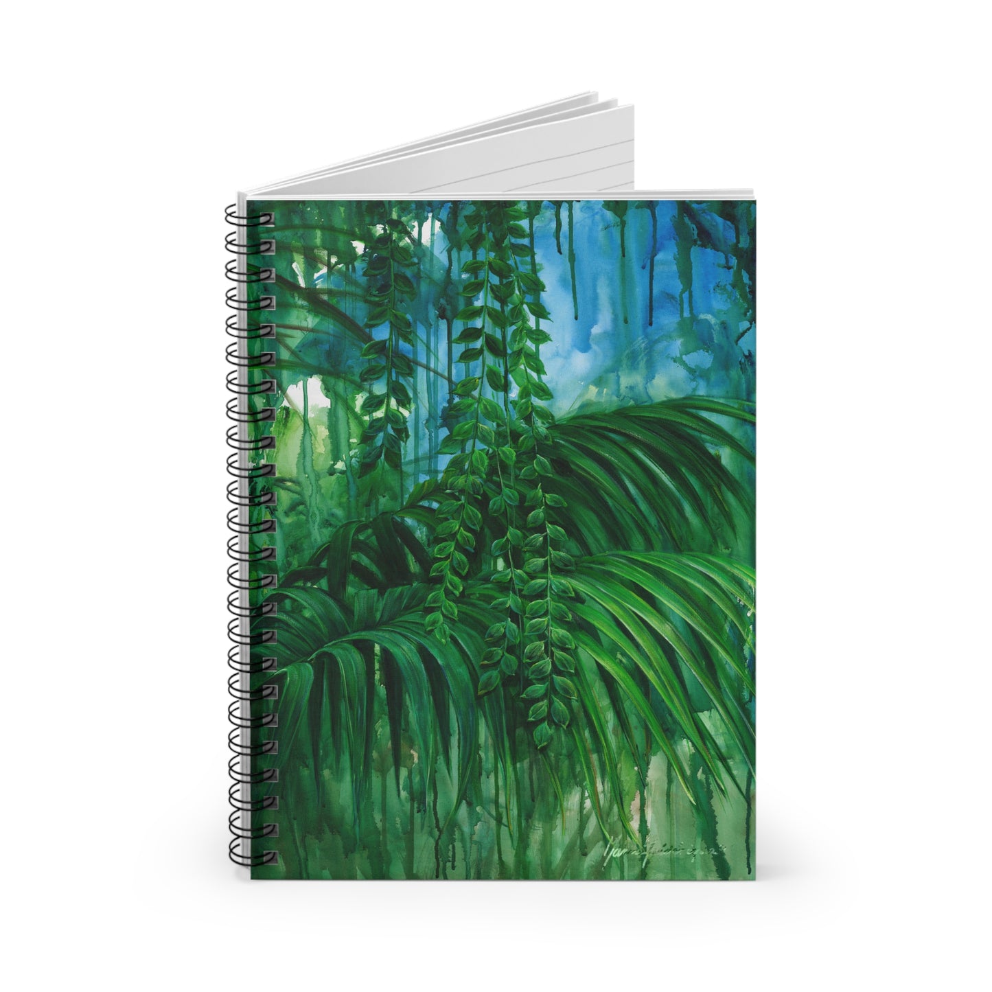 Green jungle leaves - Spiral Notebook - Ruled Line by Artist Marie Frederique