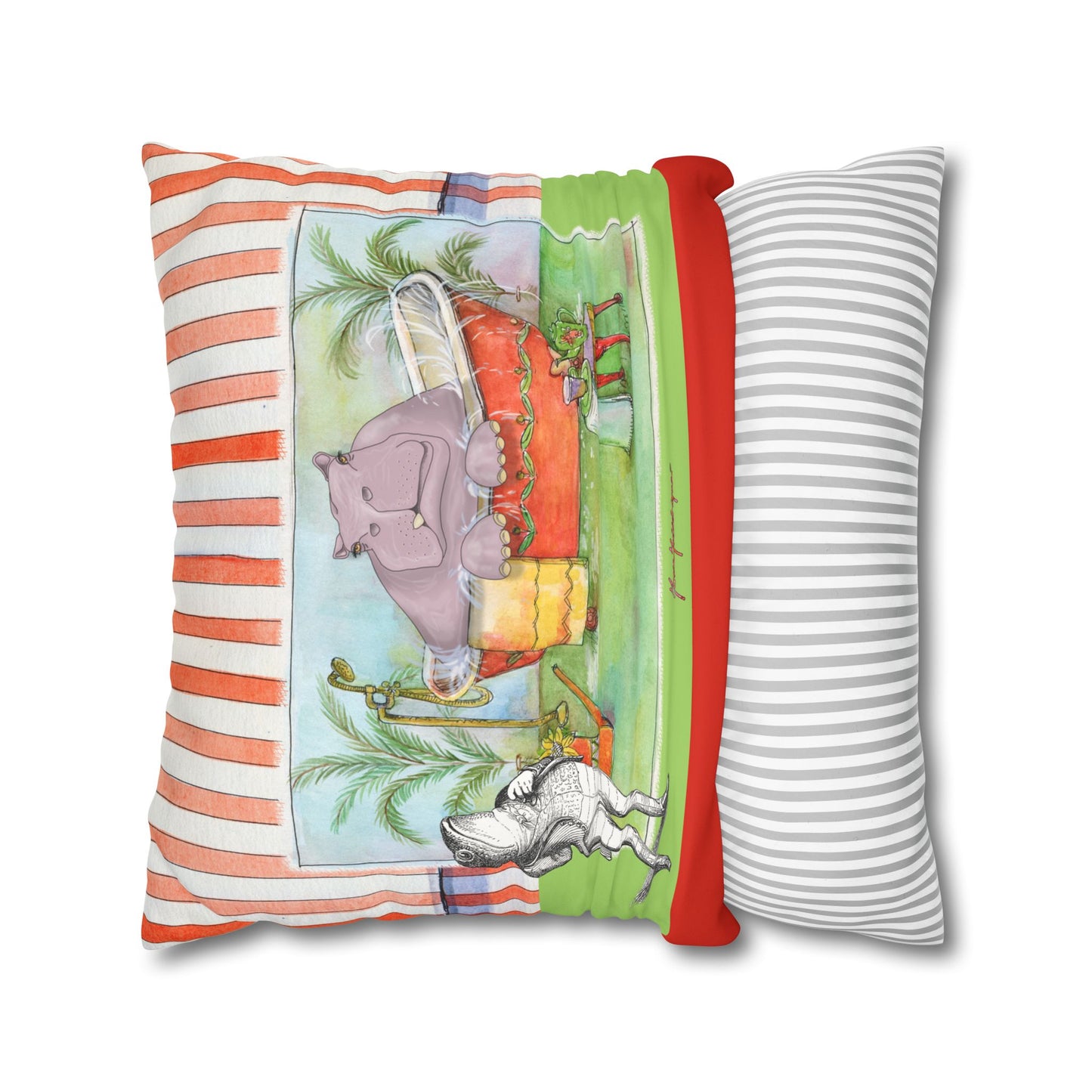 Hippo Bathtub Faux Suede Pillowcase – by artist Marie Frederique