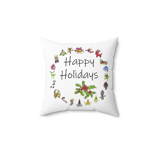 Christmas Wreath, Happy Holiday Square Pillow by artist Marie Frederique