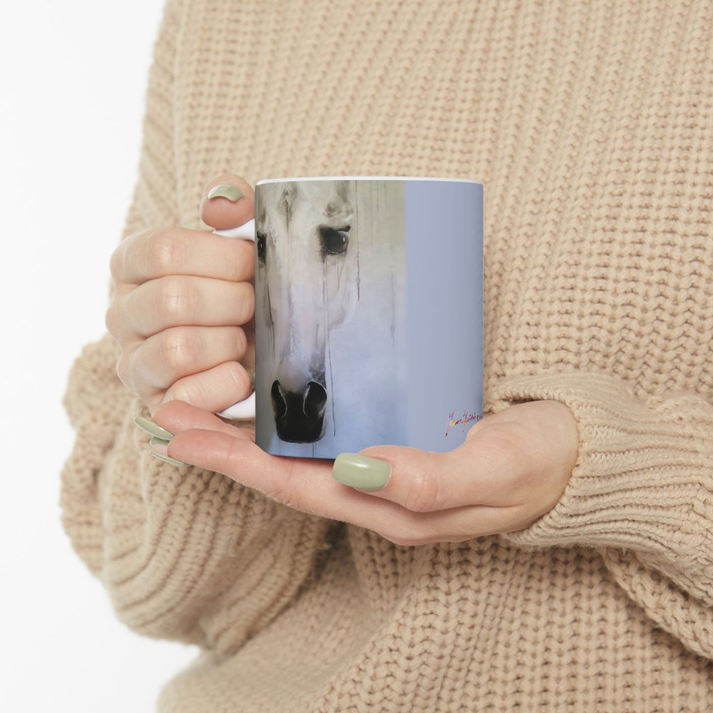 CTS Collection - White horse portrait art print 4, Ceramic Mug, 11oz By Artist Marie Frederique