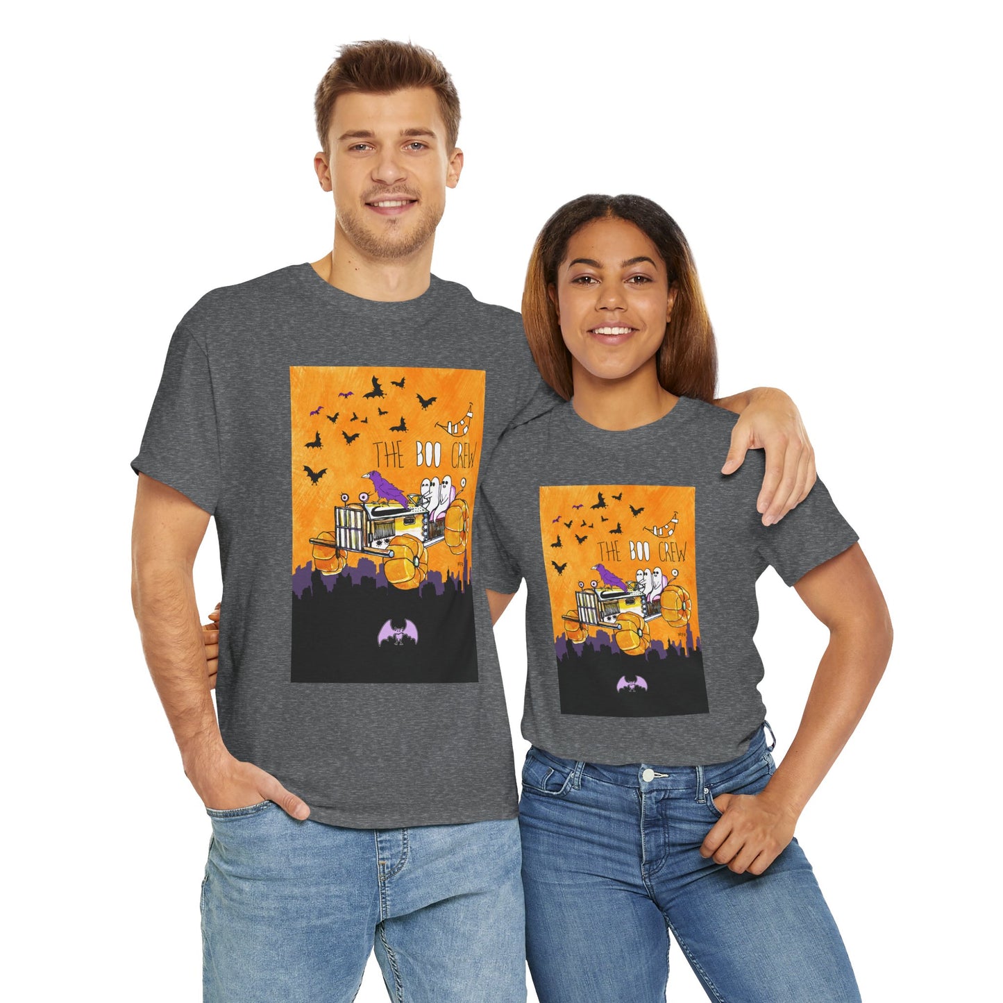 Halloween Tractor, meet the BOO Crew, Unisex Heavy Cotton Tee by artist Marie Frederique