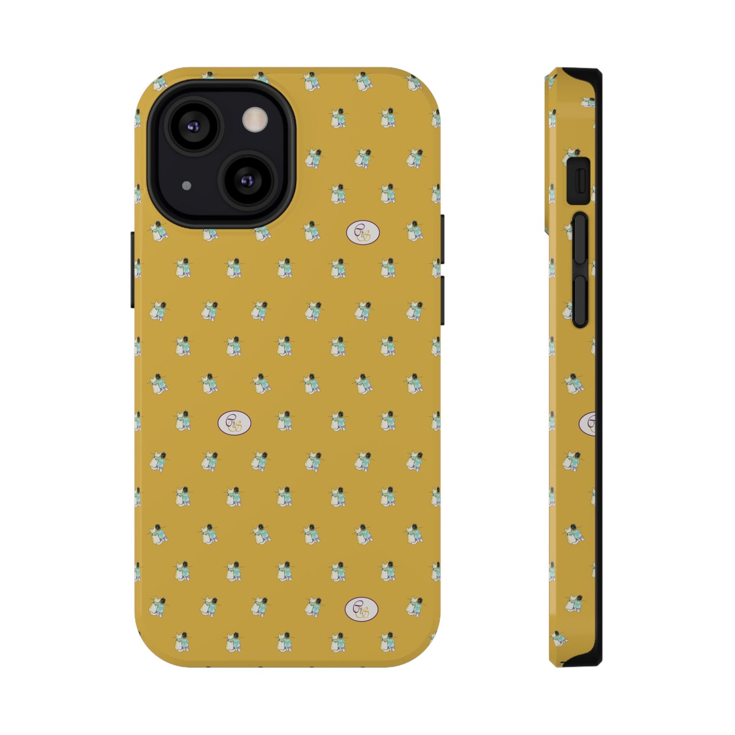 CTS Gold - repeat pattern boy and dog, Impact-Resistant Phone Cases by artist Marie Frederique