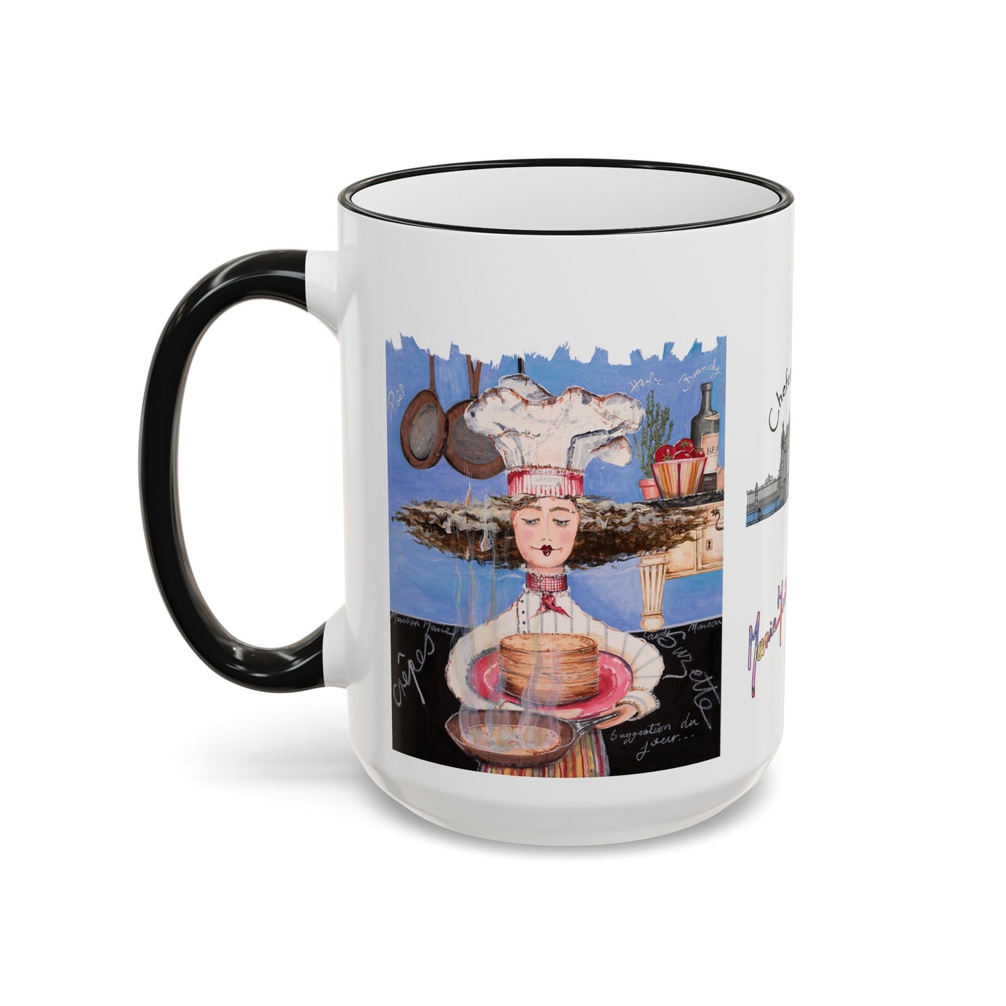 Crepes Suzette Mug - French Chefetteville Collage Coffee Cup by artist Marie Frederique