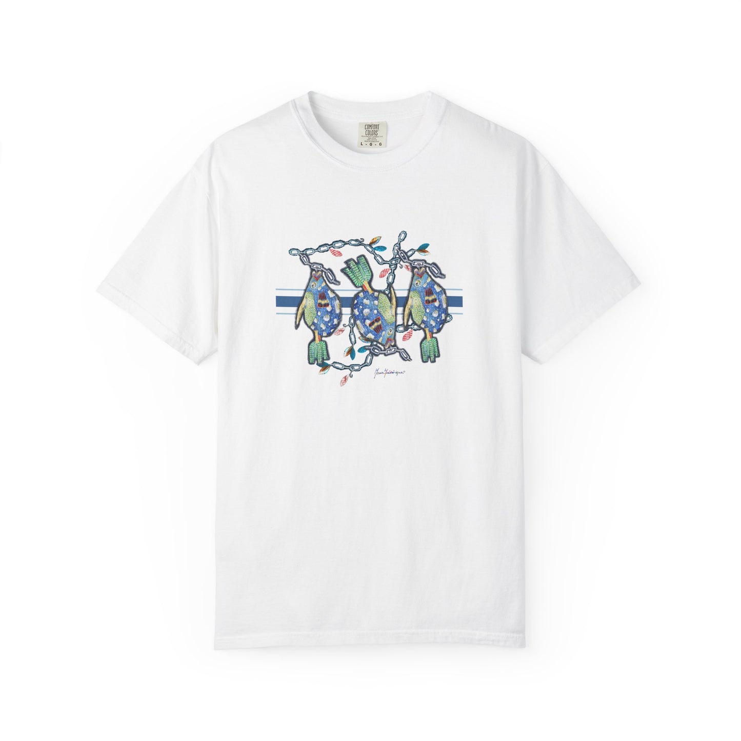 Three fish Parade Graphic T-Shirt — Playful Coastal Design by artist Marie Frederique