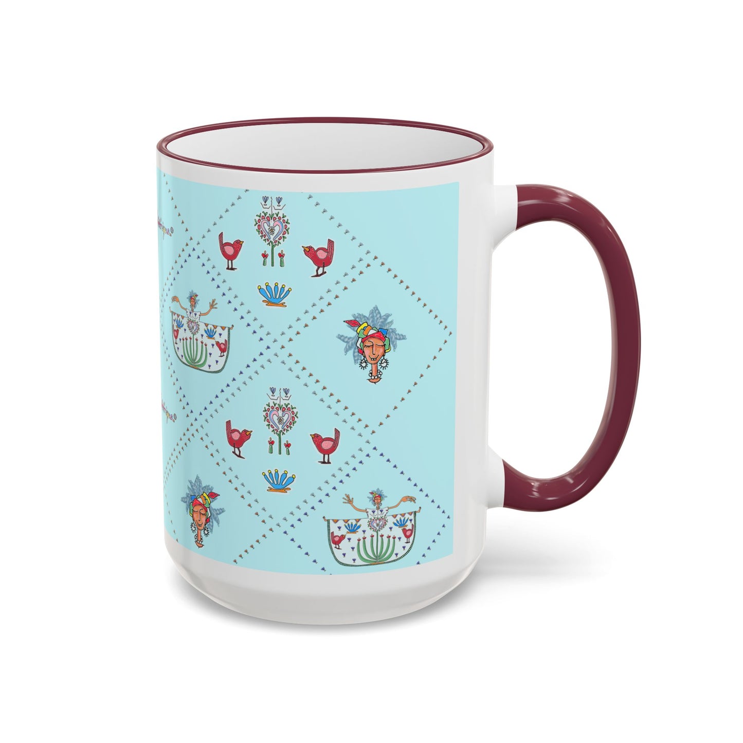 Folk with some Chic Mug — Pastel Dancer Teapot Pattern (11oz & 15oz) by artist Marie Frederique