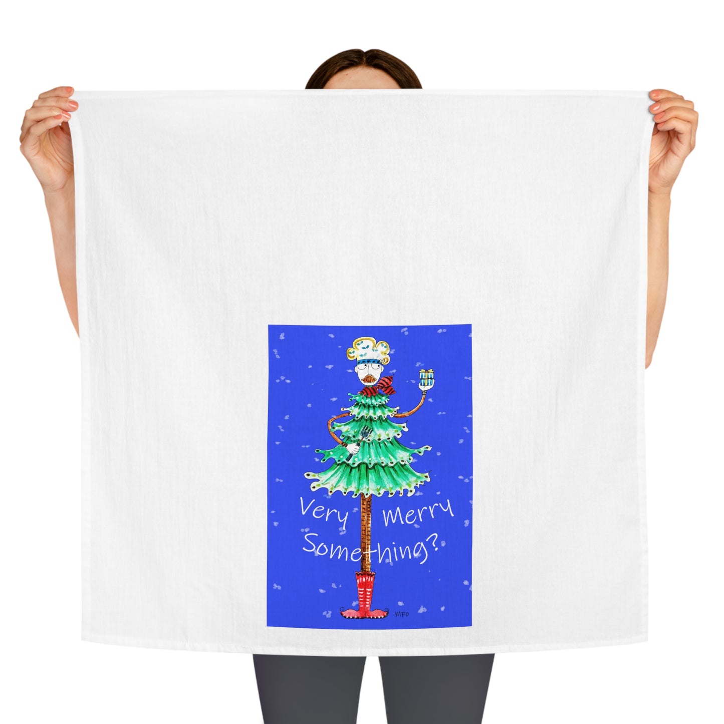 Christmas Tea Towel - Very Merry Something? by artist Marie Frederique