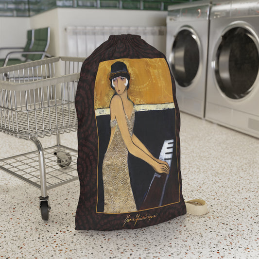 Vintage Jazz Pianist Laundry Bag —Designer Travel & Laundry Storage by artist Marie Frederique