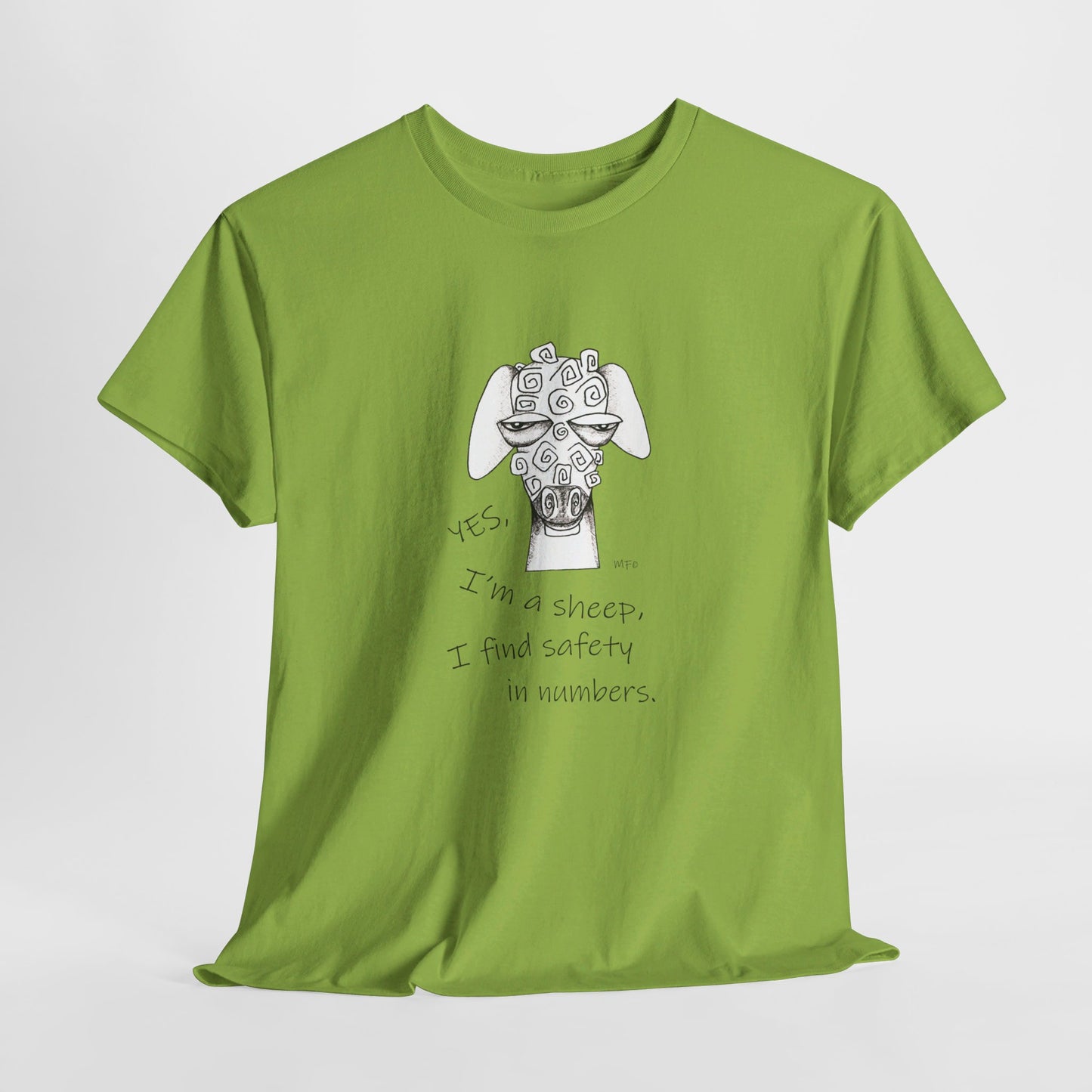 Sheep Lovers - Safety in Numbers. Unisex Heavy Cotton Tee by artist Marie Frederique