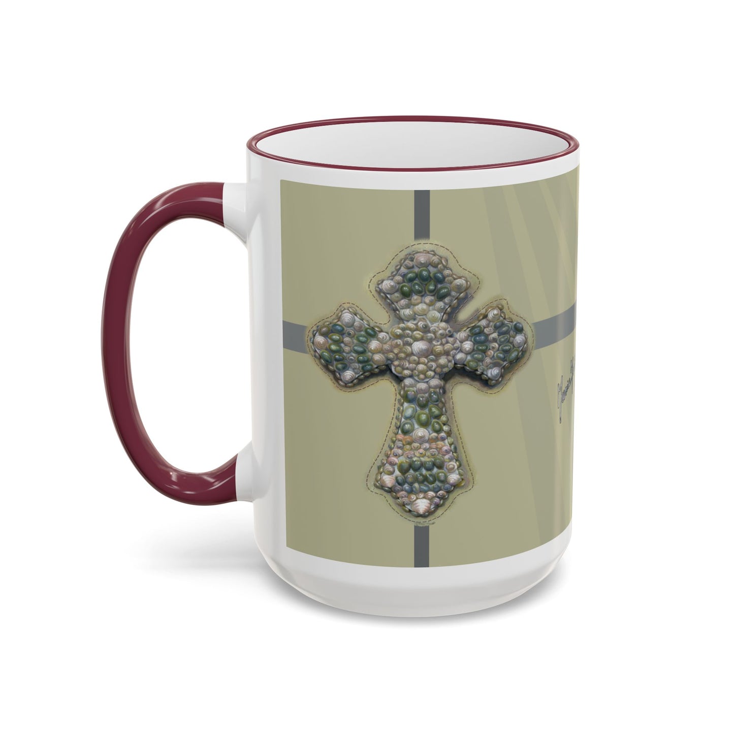 Embellished Inspirational Cross Accent Rim Mug — 'Keep the Faith' Coffee Cup (11oz, 15oz) by artist Marie Frederique