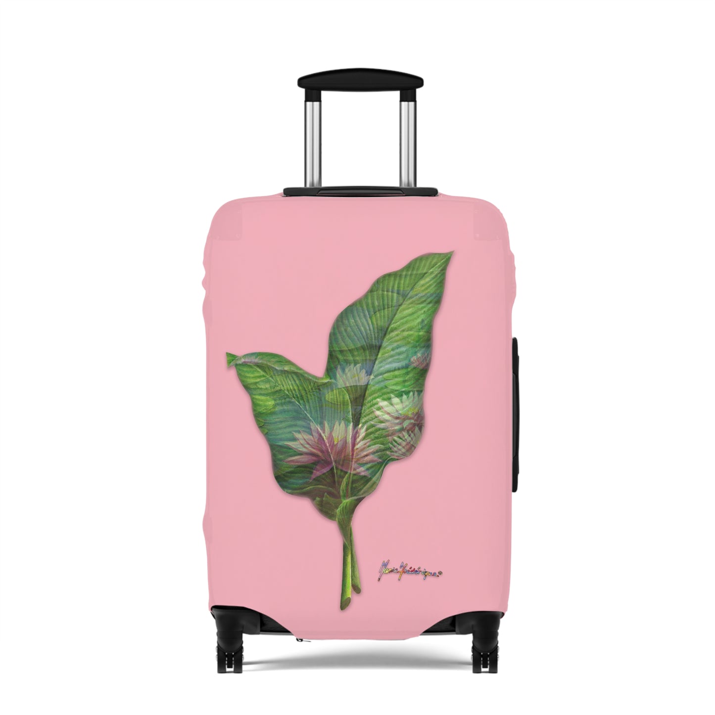 Luggage Cover, Pink lotus flower on pink background by artist Marie Frederique