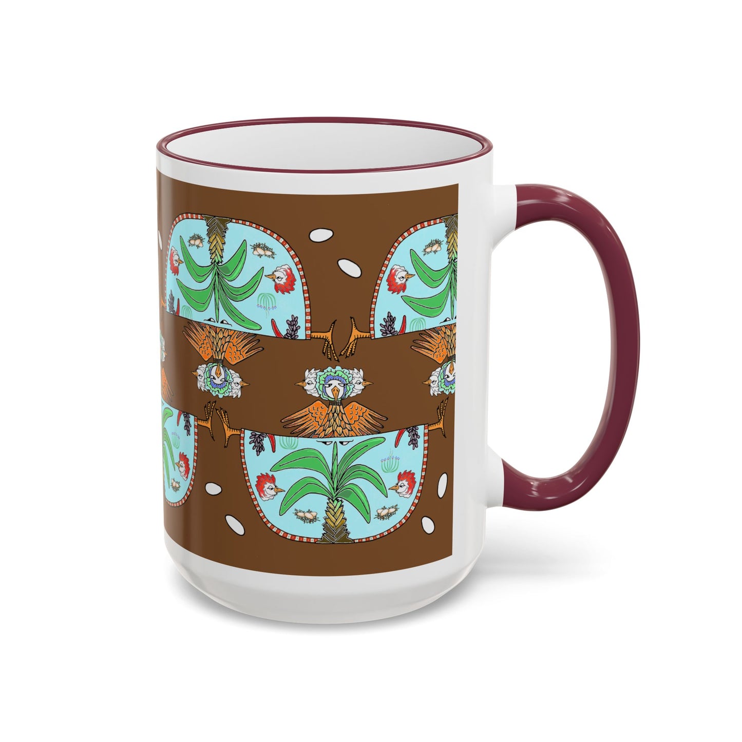 Chic Chick Tropical Palm Pattern Accent Mug - Ceramic Coffee Cup (11oz/15oz) by artist Marie Frederique
