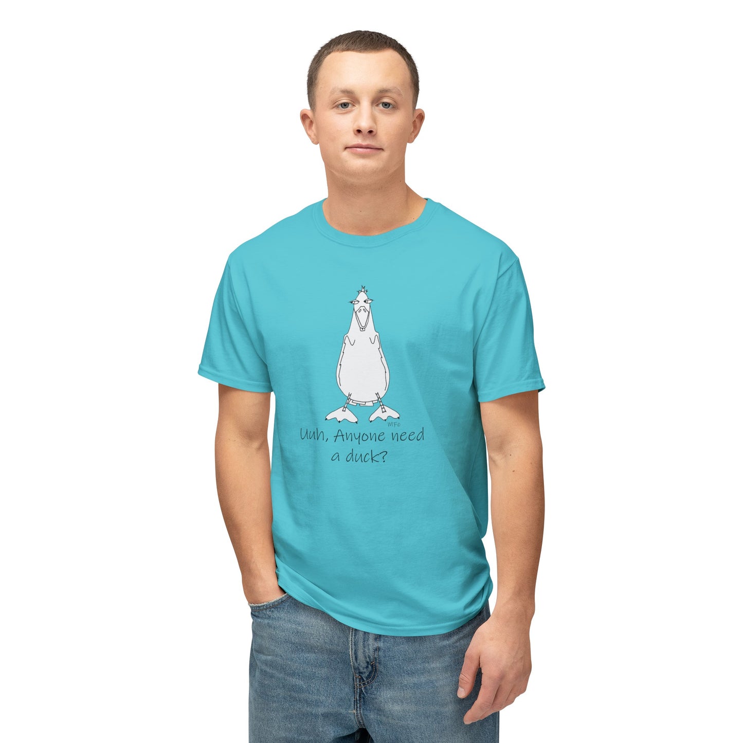 Duck Lovers "Uuh, Anyone need a duck?" - Unisex HD Cotton™ T-shirt by artist Marie Frederique