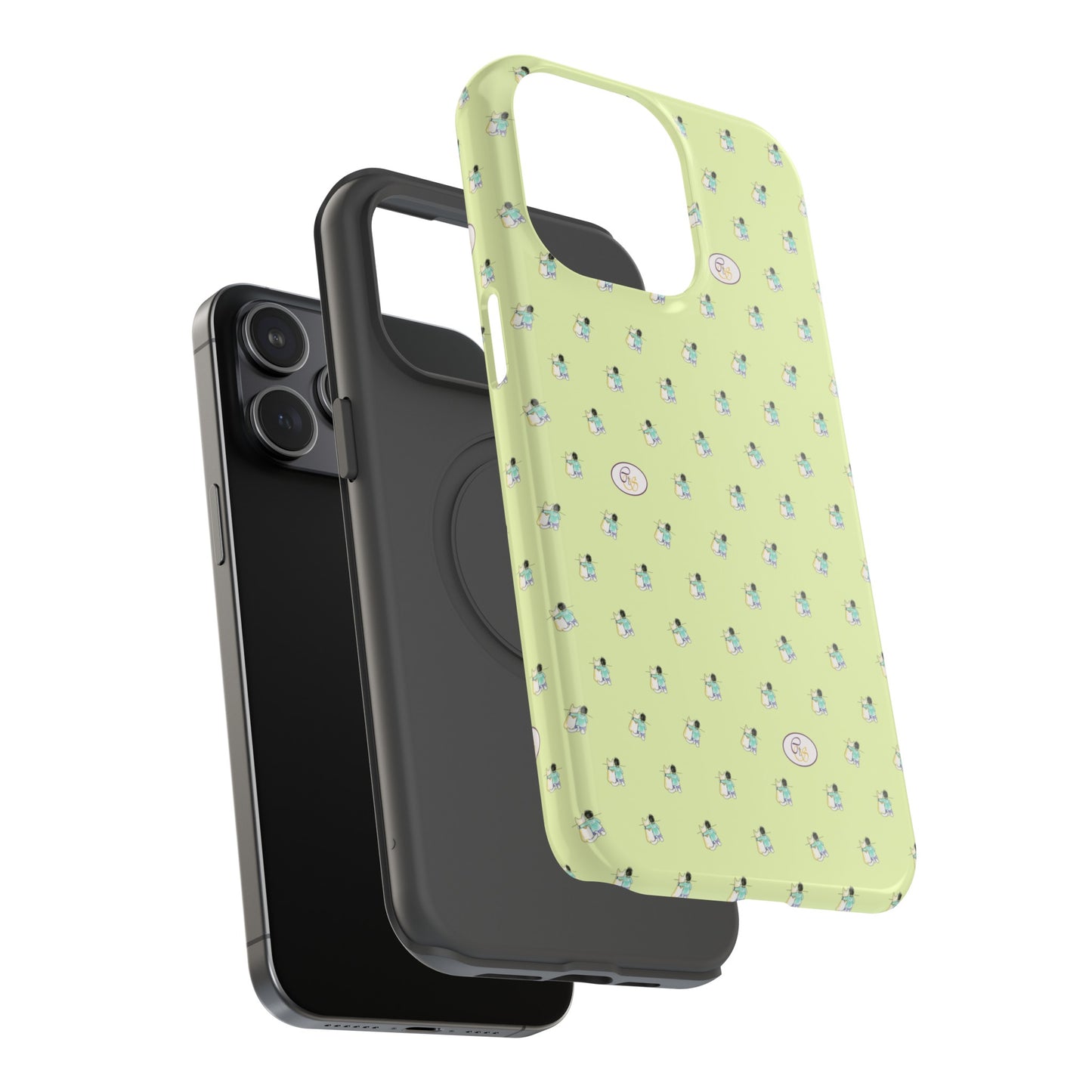 CTS Light Green - repeat pattern boy and dog, Impact-Resistant Phone Cases by artist Marie Frederique