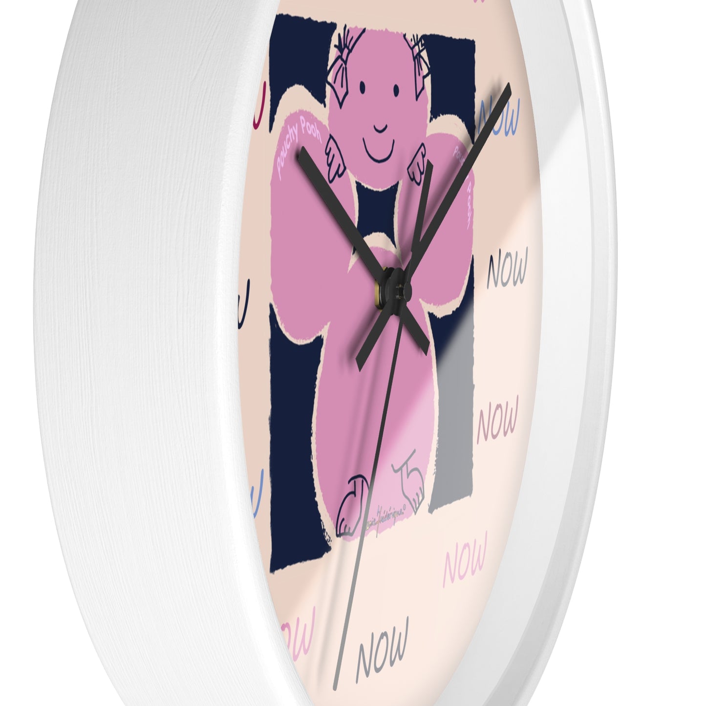 NOW - Wall Clock Pouchy Pooh (Pronounced Puchi Poo) in pink and navy by Artist Maria Frederique