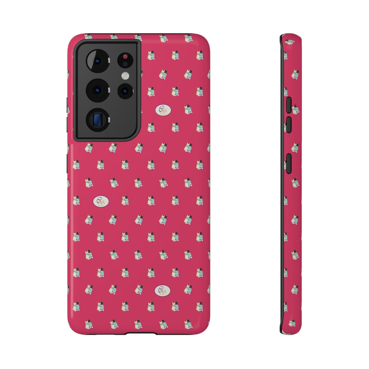 CTS Pink - repeat pattern boy and dog, Impact-Resistant Phone Cases by artist Marie Frederique