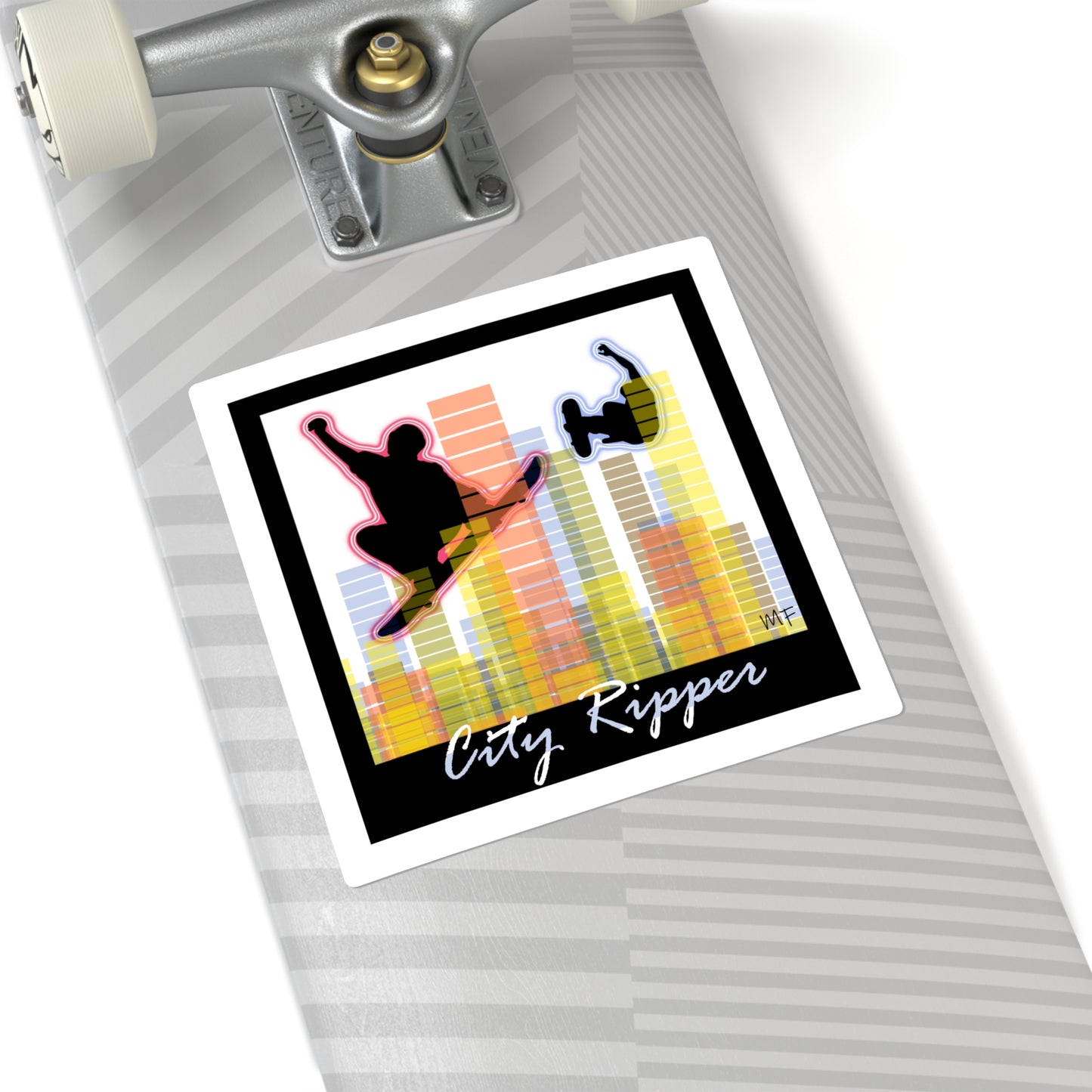 Skateboard - City Ripper, Designer Graphic Illustration multicolored Sticker in 4 sizes by artist Marie Frederique