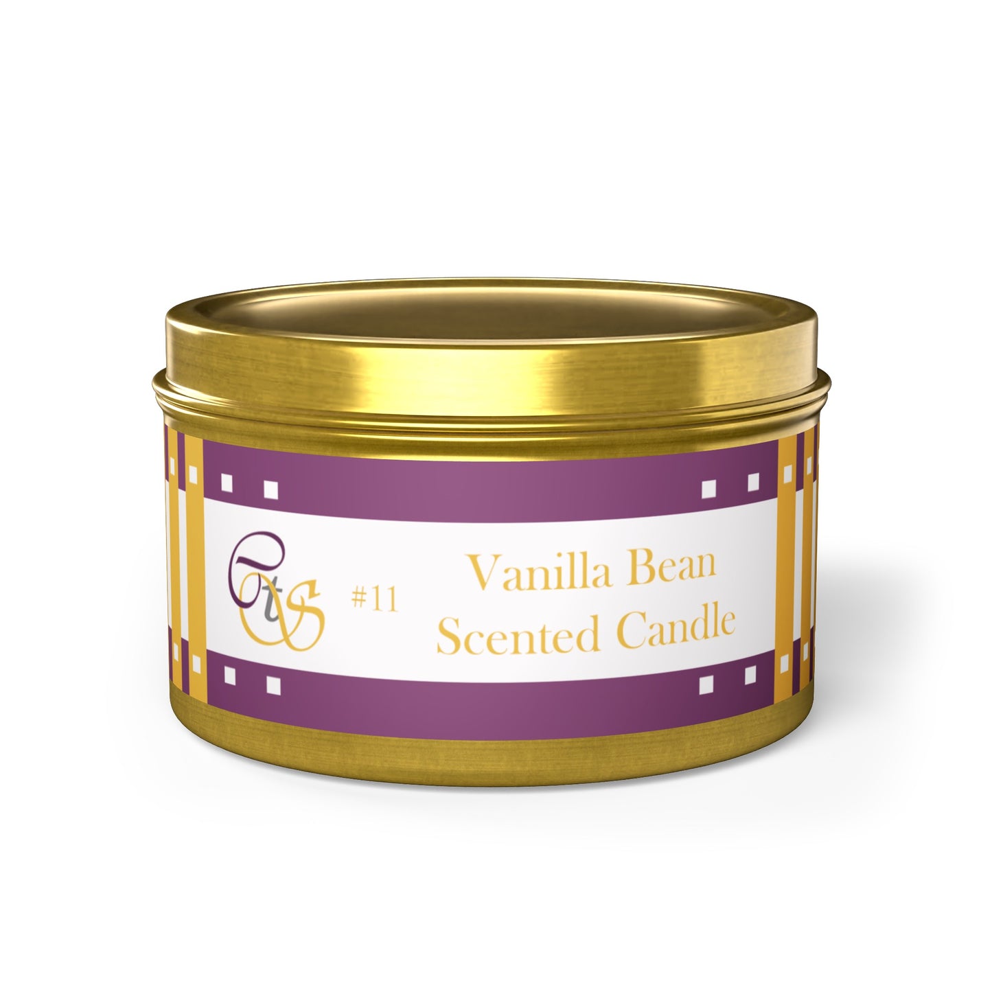 CTS #11 Candle Collection "Vanilla Bean" Scented Coconut Soy Wax Candle in a metal tin. 4 oz or 8 oz, 3 tin colors silver, black or gold