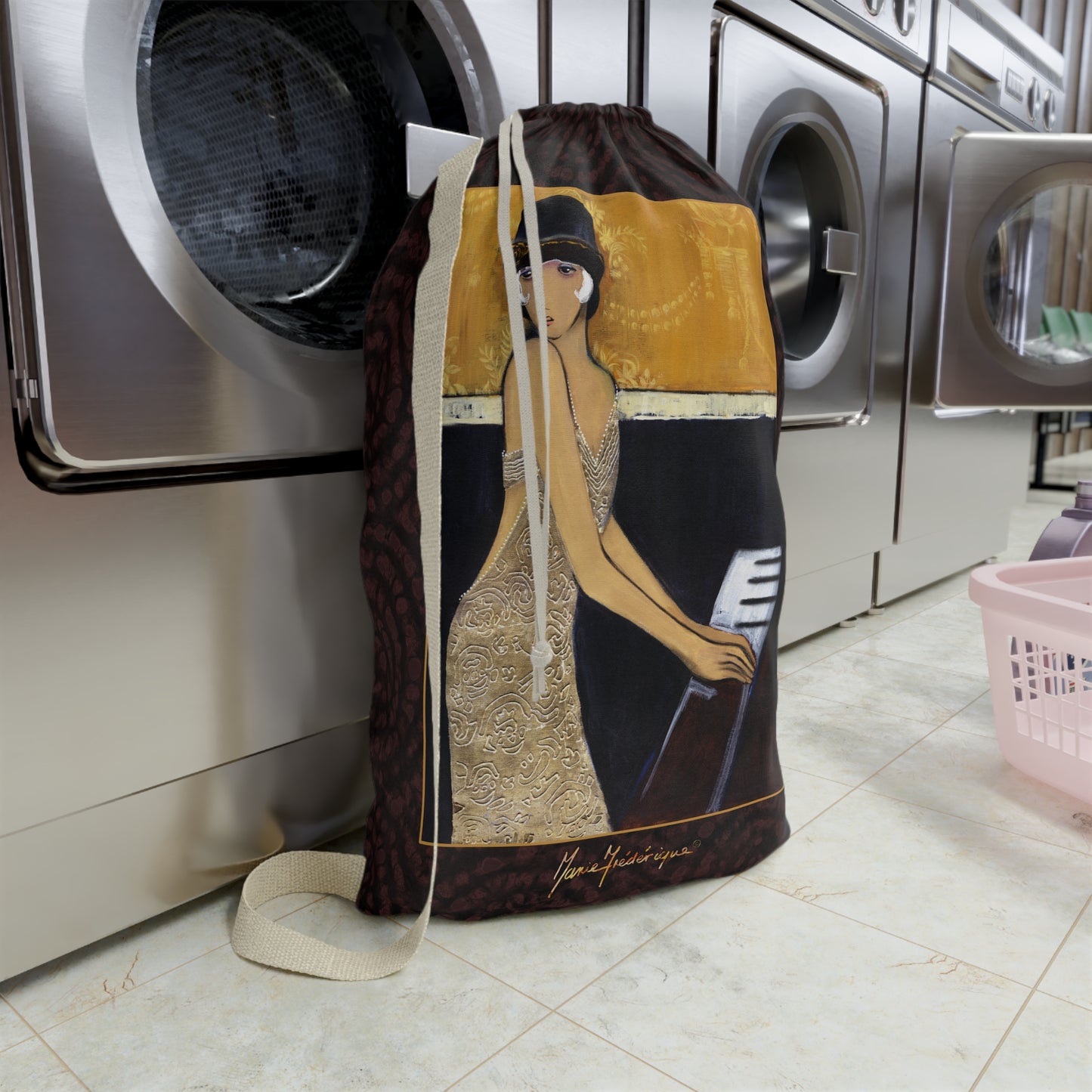 Vintage Jazz Pianist Laundry Bag —Designer Travel & Laundry Storage by artist Marie Frederique