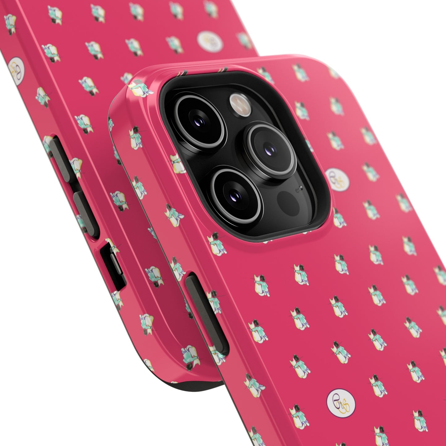 CTS Pink - repeat pattern boy and dog, Impact-Resistant Phone Cases by artist Marie Frederique