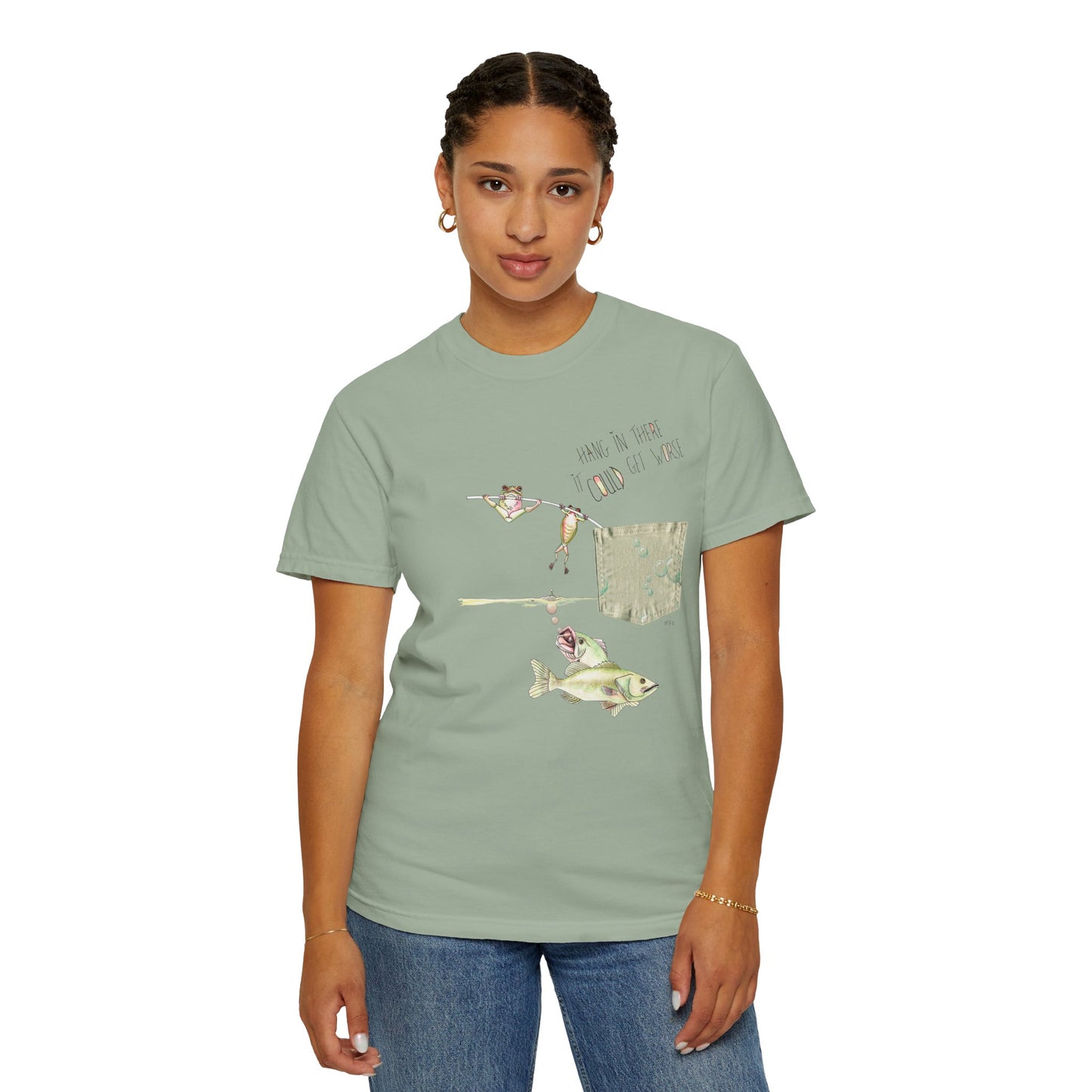 Fishing Graphic T-Shirt — Bass & Fisherman Illustration Tee by artist Marie Frederique