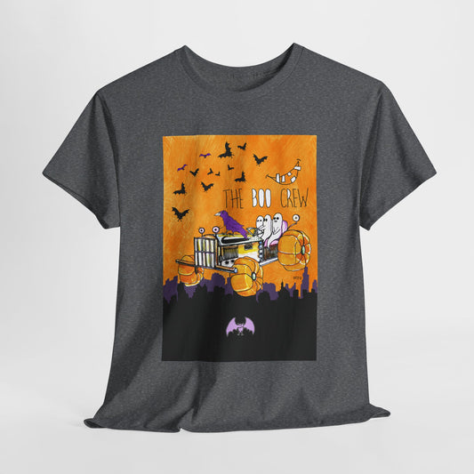 Halloween Tractor, meet the BOO Crew, Unisex Heavy Cotton Tee by artist Marie Frederique