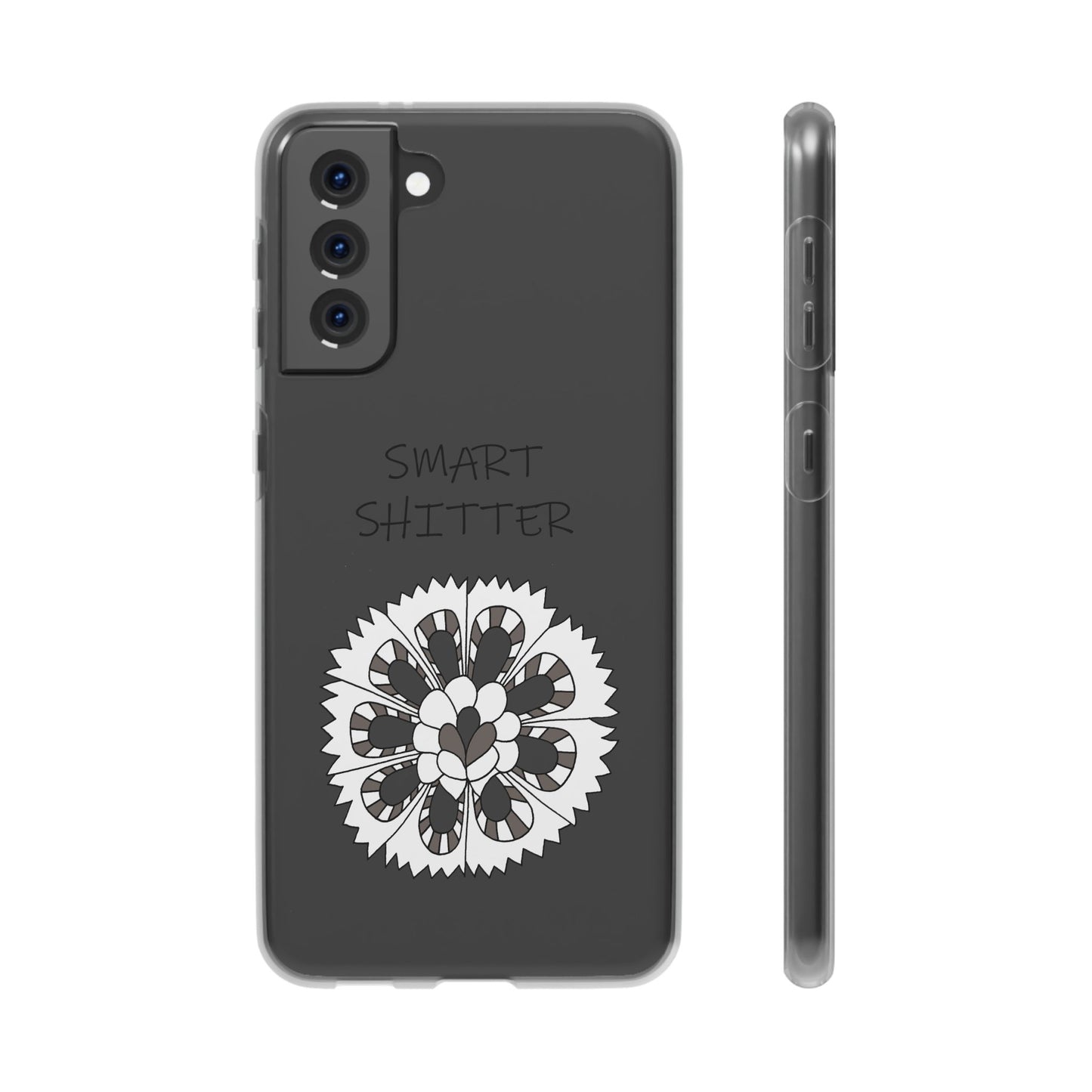 SMART SHITTER, with a Mandala Flower in black and white, Adult Humor phone case - Flexi Cases by artist Marie Frederique