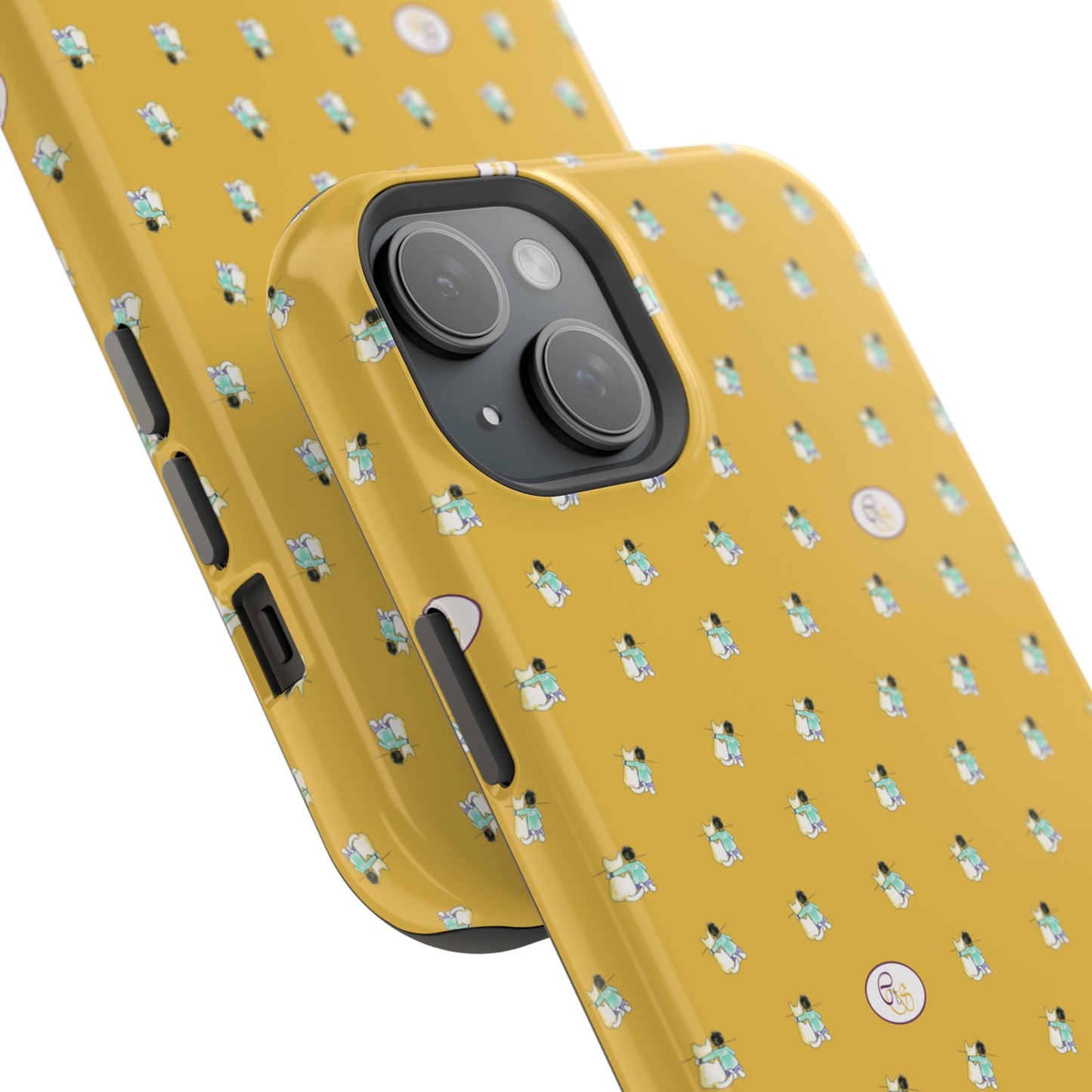 CTS Gold - repeat pattern boy and dog, Impact-Resistant Phone Cases by artist Marie Frederique