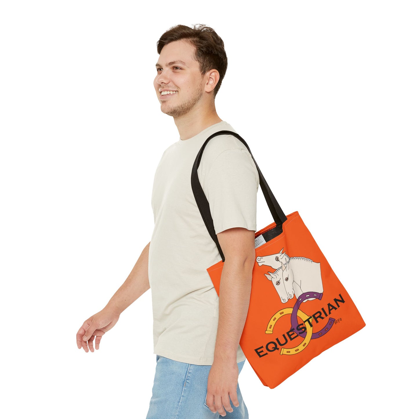 EQUESTRIAN CTS, Orange Tote Bag in 3 sizes and black or beige handles by artist Marie Frederique