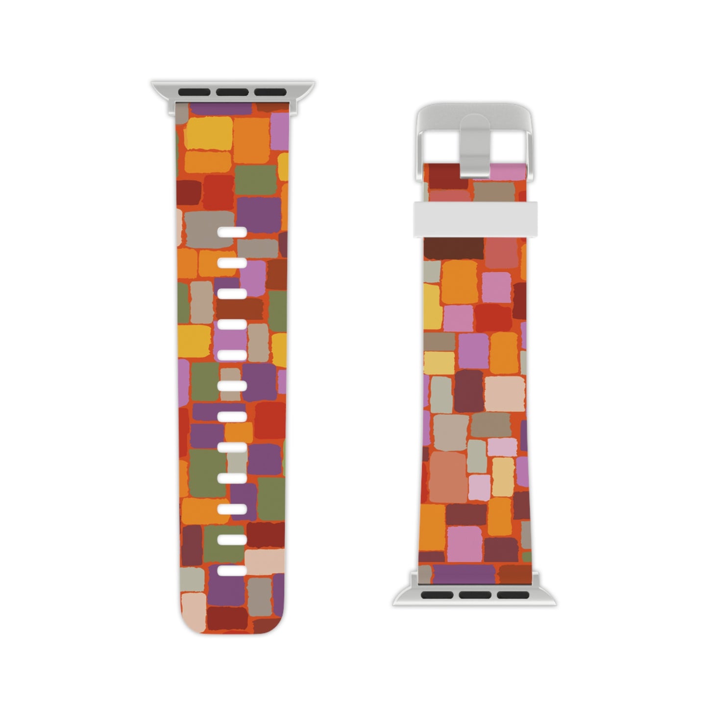 Apple multicolored Autum Squares Abstract design Watch Band for Apple Watch (Loop band is white) by artist Marie Frederique