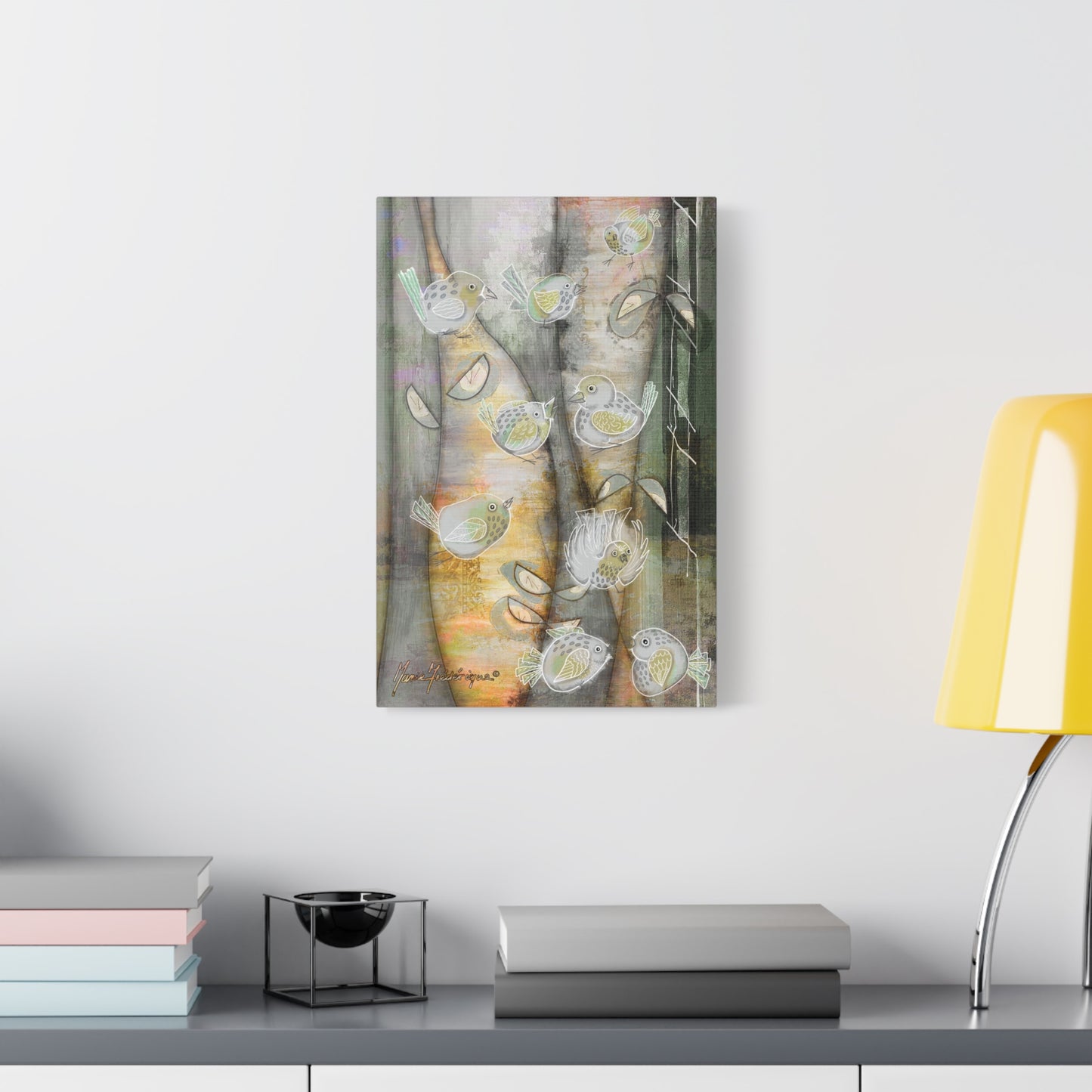 Birds in a forest, Matte Canvas Art by artist Marie Frederique