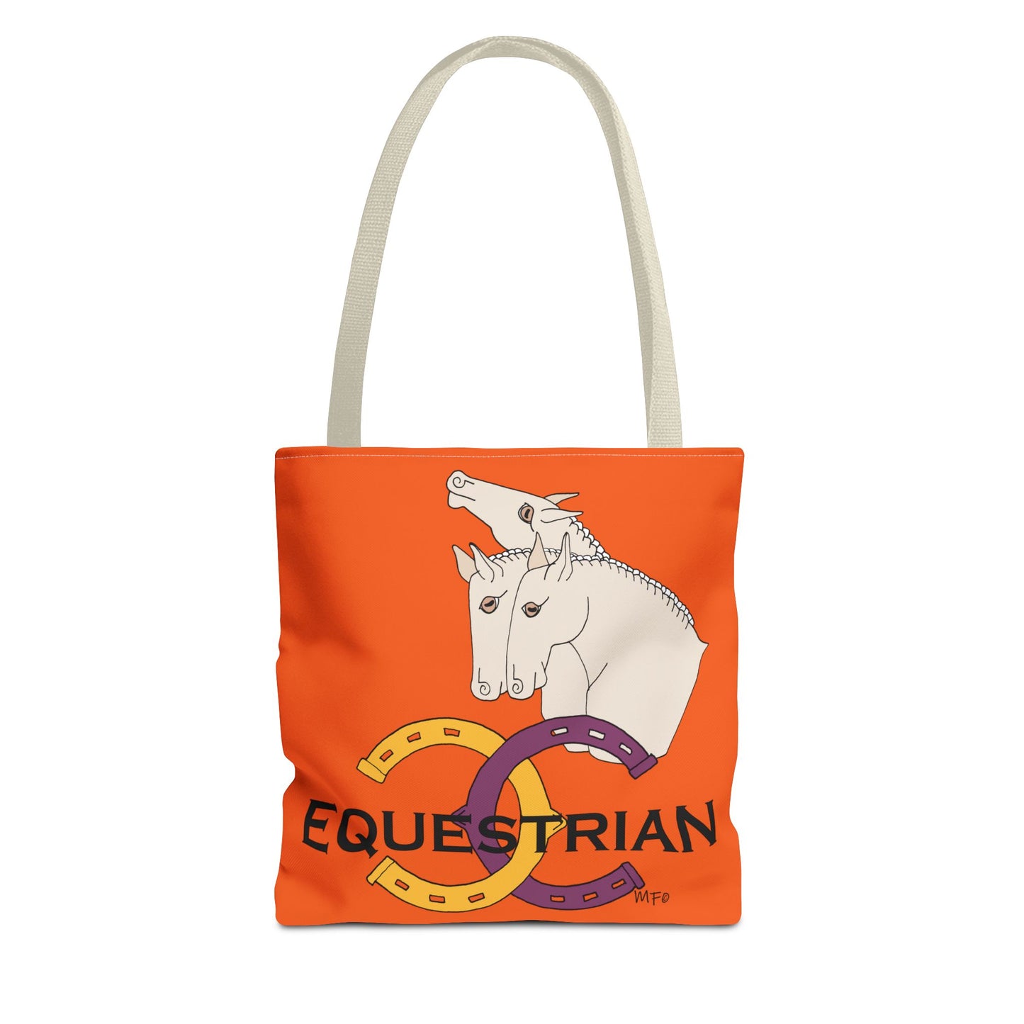 EQUESTRIAN CTS, Orange Tote Bag in 3 sizes and black or beige handles by artist Marie Frederique