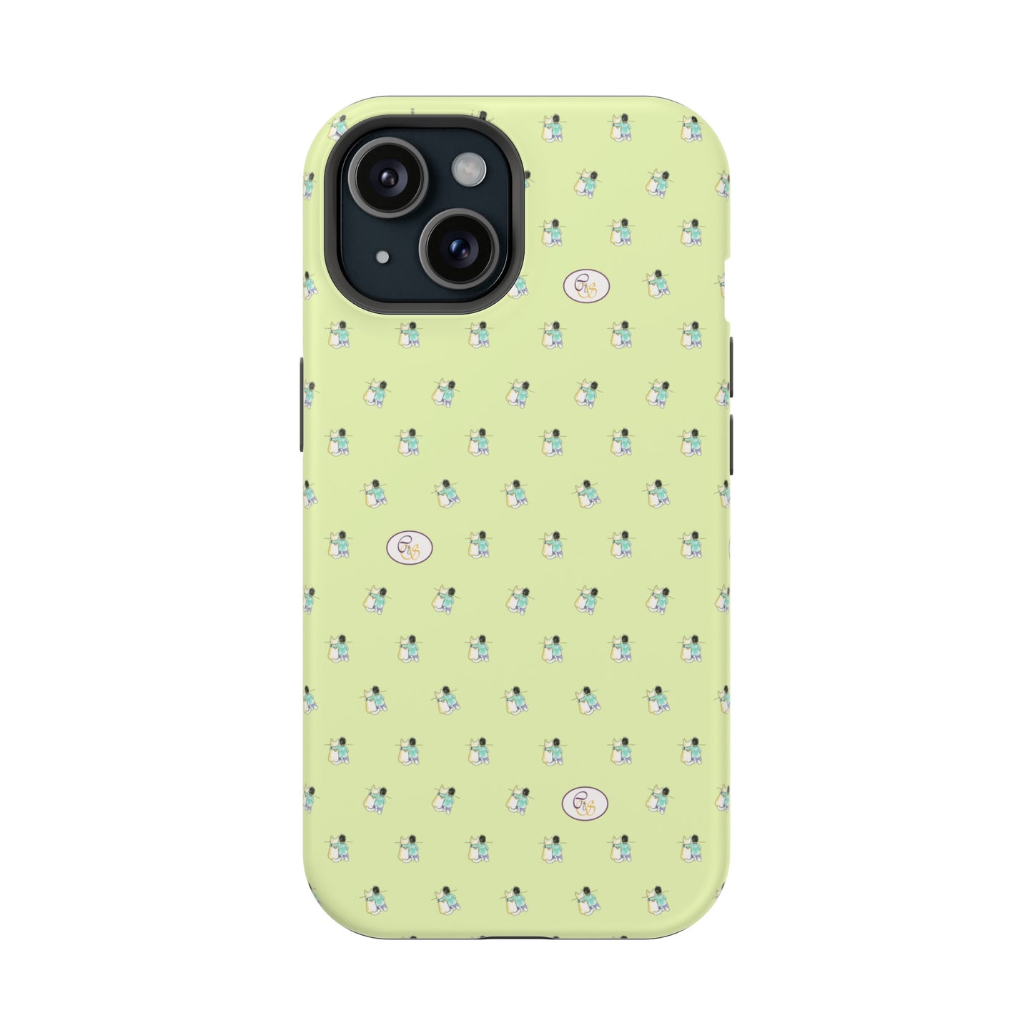 CTS Light Green - repeat pattern boy and dog, Impact-Resistant Phone Cases by artist Marie Frederique