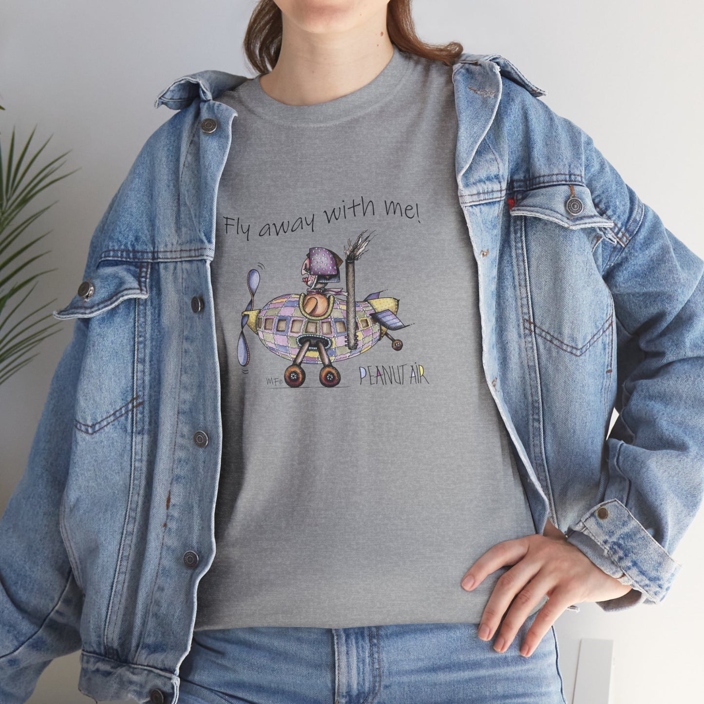 PEANUT AIR, "Fly away with me!" Unisex Heavy Cotton Tee by artist Marie Frederique (S - 5XL)