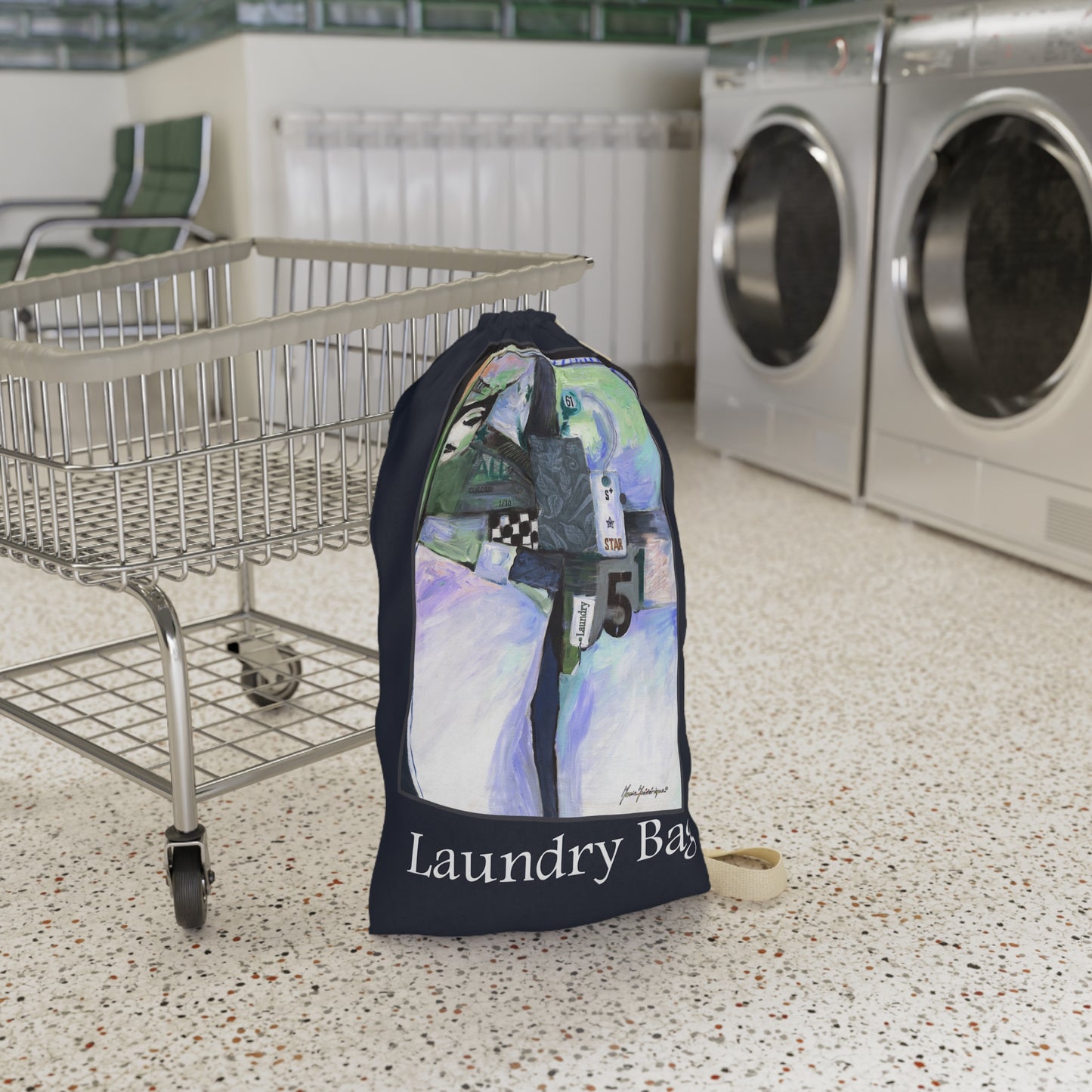 Abstract Art Canvas Laundry Bag — Drawstring Laundry Sack by artist Marie Frederique