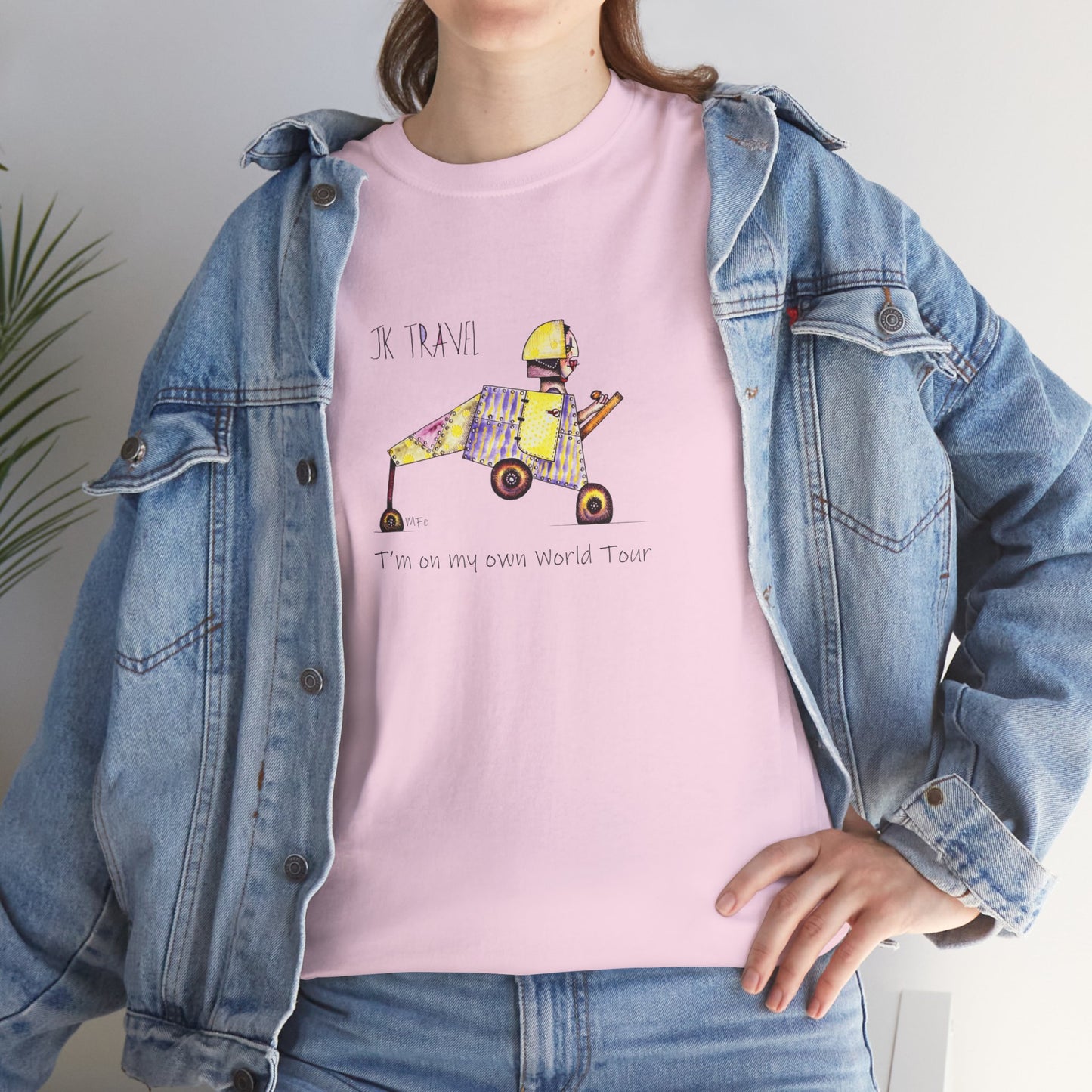 JK TRAVEL, I'm on my own World Tour! - Unisex Heavy Cotton Tee by Marie Frederique art in 6 colors (S - 5XL)