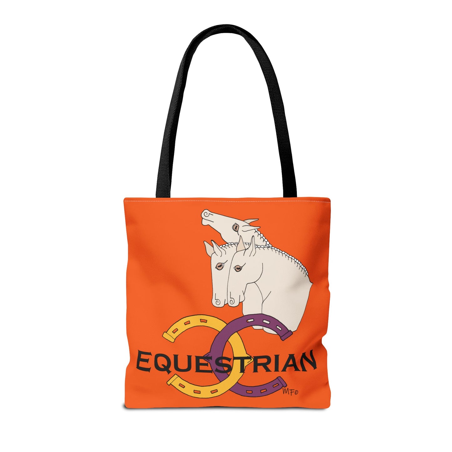 EQUESTRIAN CTS, Orange Tote Bag in 3 sizes and black or beige handles by artist Marie Frederique