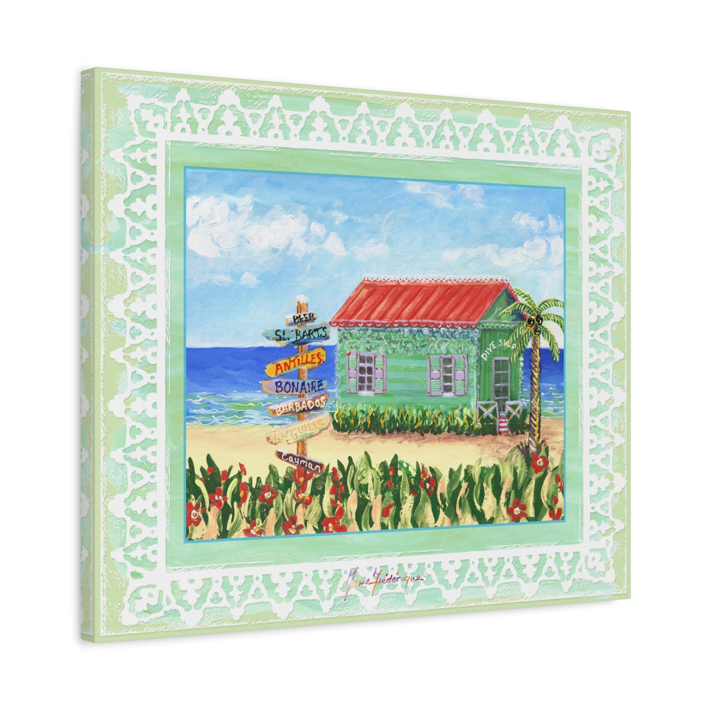Beach cabana, Coastal Canvas Wall Art - by artist Marie Frederique