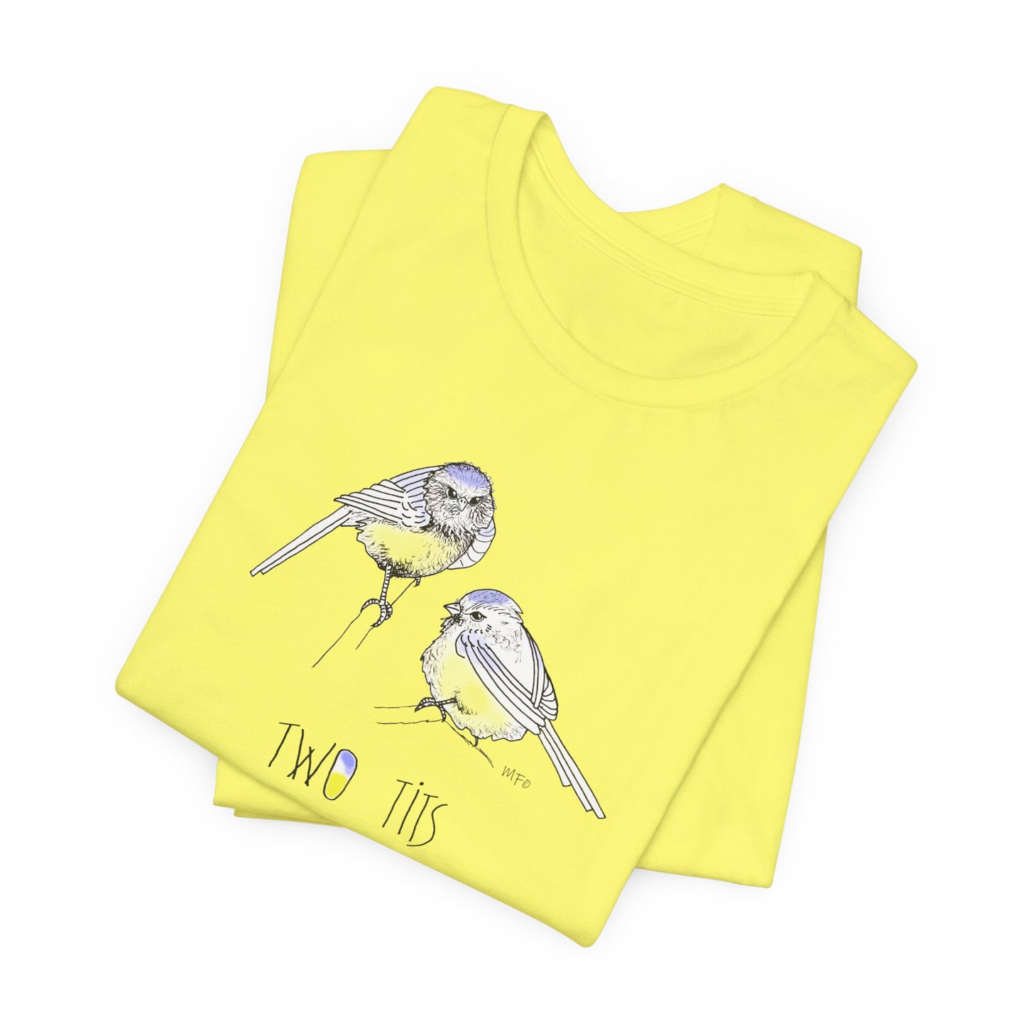 Cute Bird Graphic Tee - "Two Tits" Unisex Jersey Short Sleeve Shirt by artist Marie Frederique