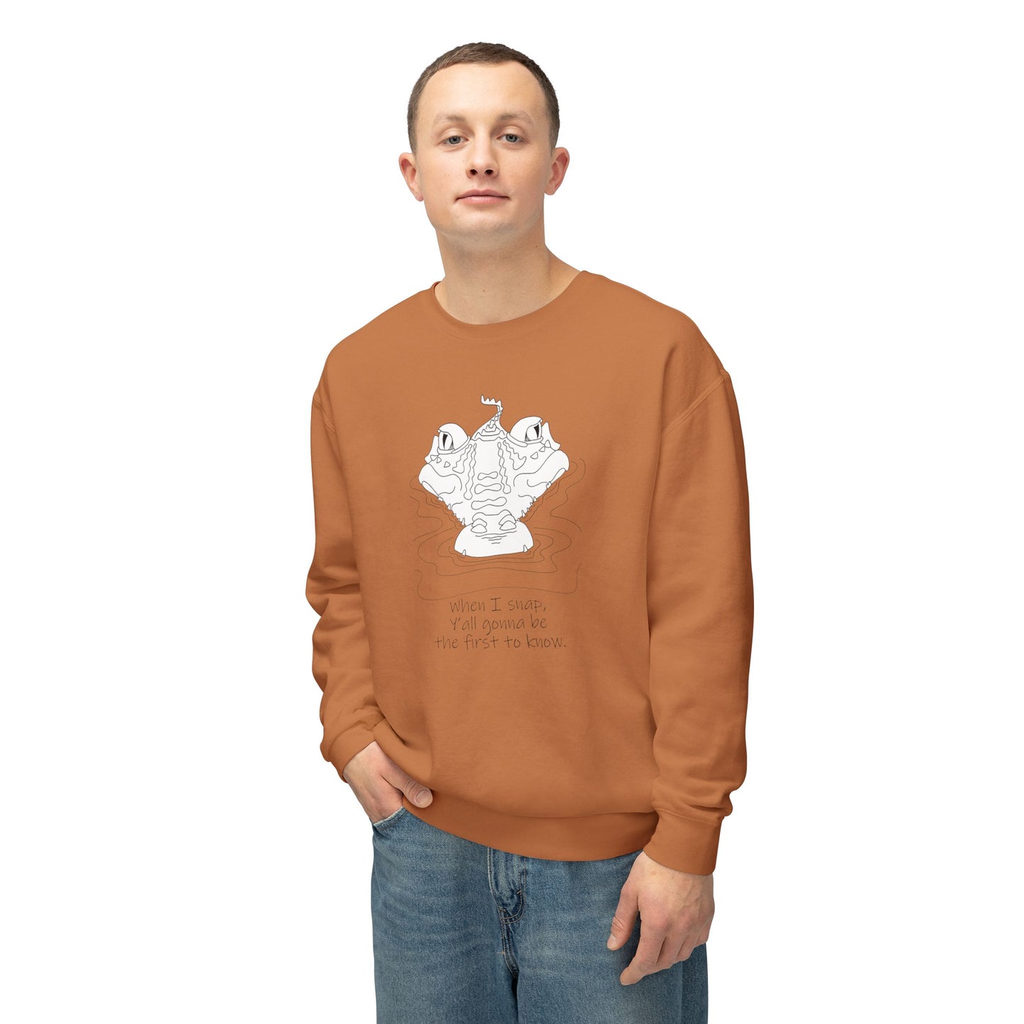 Alligator, "When I snap, Y'all gonna be the first to know" - Unisex Lightweight Crewneck Sweatshirt by artist Marie Frederique