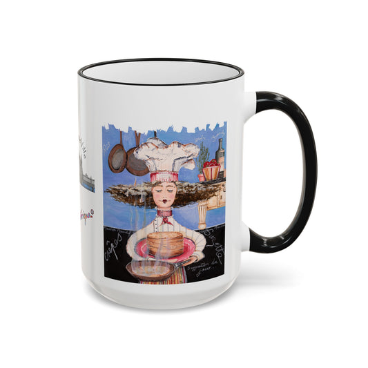 Crepes Suzette Mug - French Chefetteville Collage Coffee Cup by artist Marie Frederique
