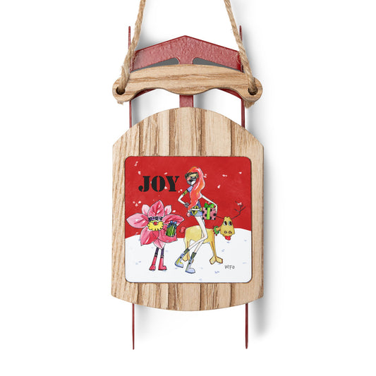 Christmas Ornament "JOY" Sled Ornament by artist Marie Frederique