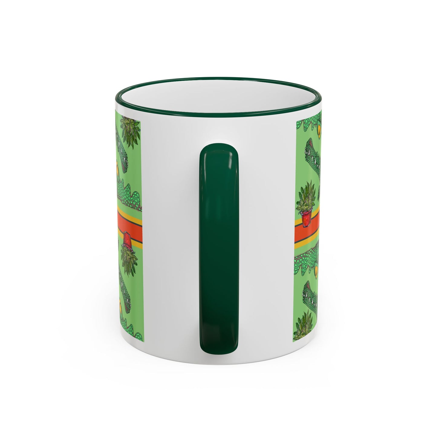 Funny Alligator Pattern Mug — Green Crocodile Design (11oz/15oz) by artist Marie Frederique