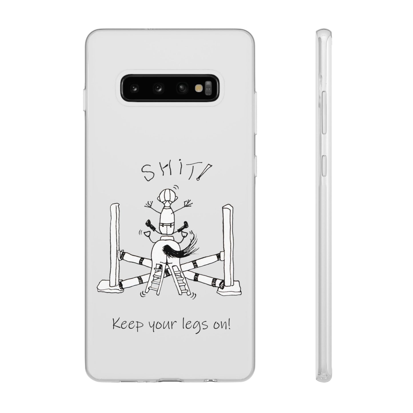 Equestrian Humor phone case - SHIT! "Keep your legs on!" Flexi Cases by artist Marie Frederique