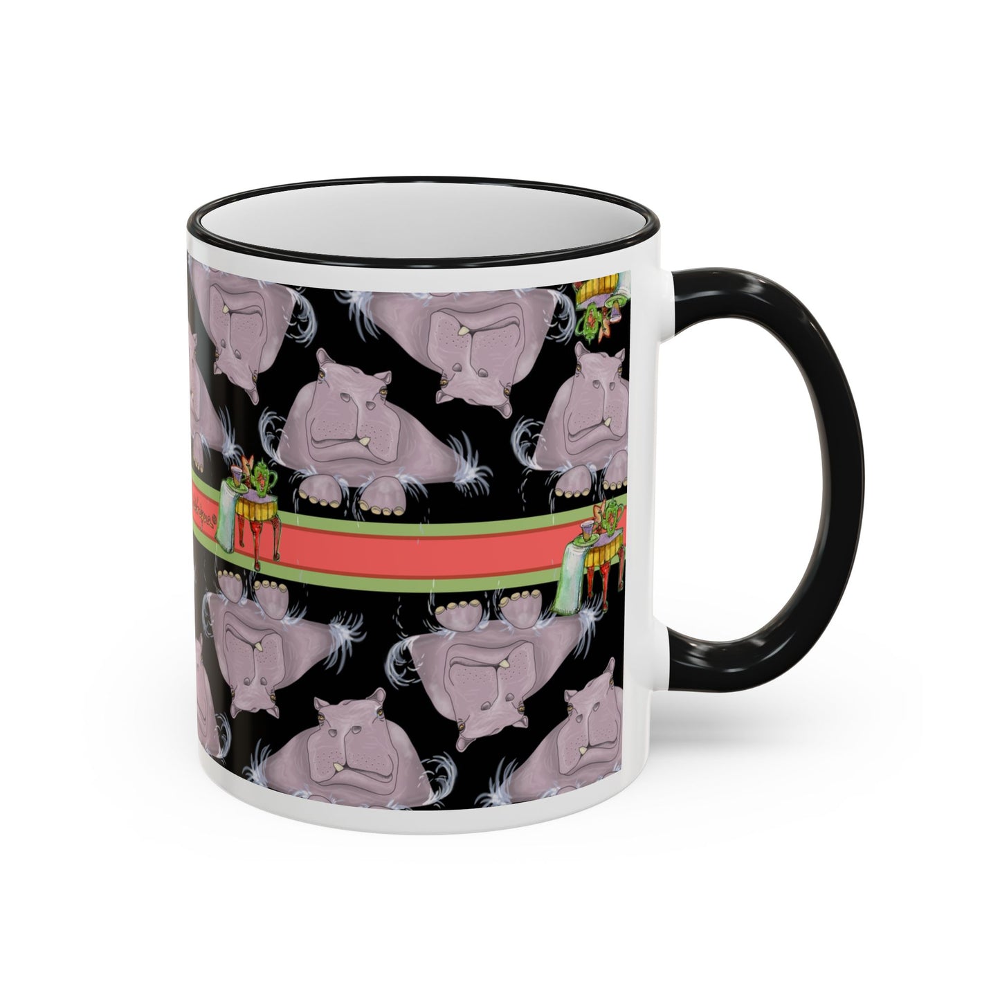 Hippo Repeat Design Gift Mug (11oz/15oz) by artist Marie Frederique