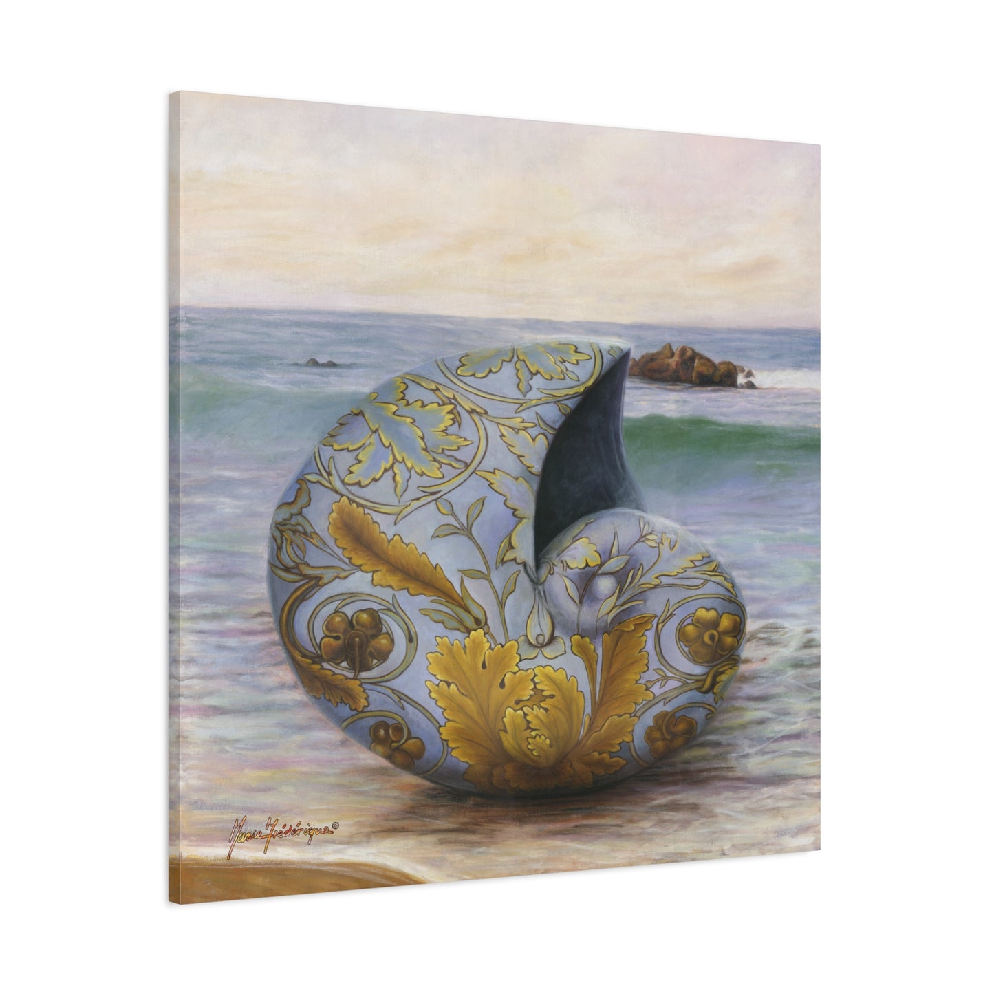 Ocean Tapestry II, Decorative Nautilus Canvas Wall Art – Ornate Shell Beach Print, Matte Stretched 1.25" by artist Marie Frederique